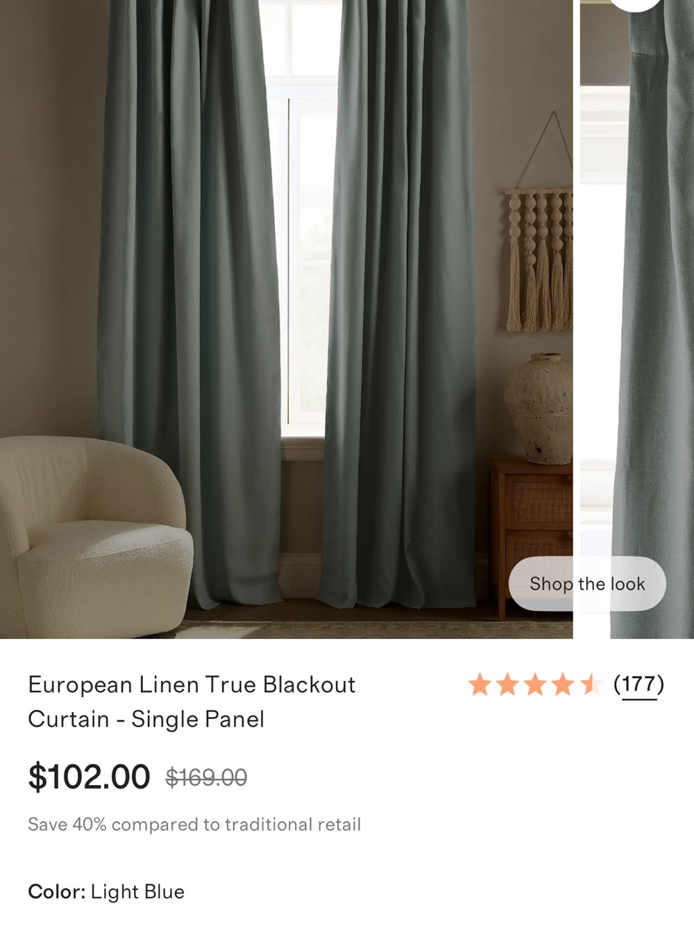 Quince ( 2 panels)Light Blue Linen Blackout 48x96